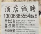 酒店诚聘公关、男保姆、外勤保安、伴游司机、房间公主、私人助理、高级服务员